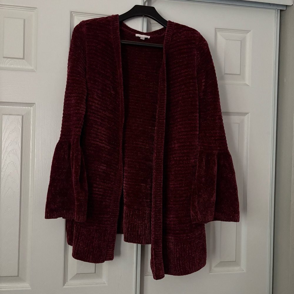 LC Lauren Conrad Deep Red Open Front Cardigan